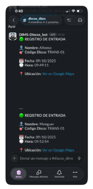 Avisos ADL-QRtrack en Slack